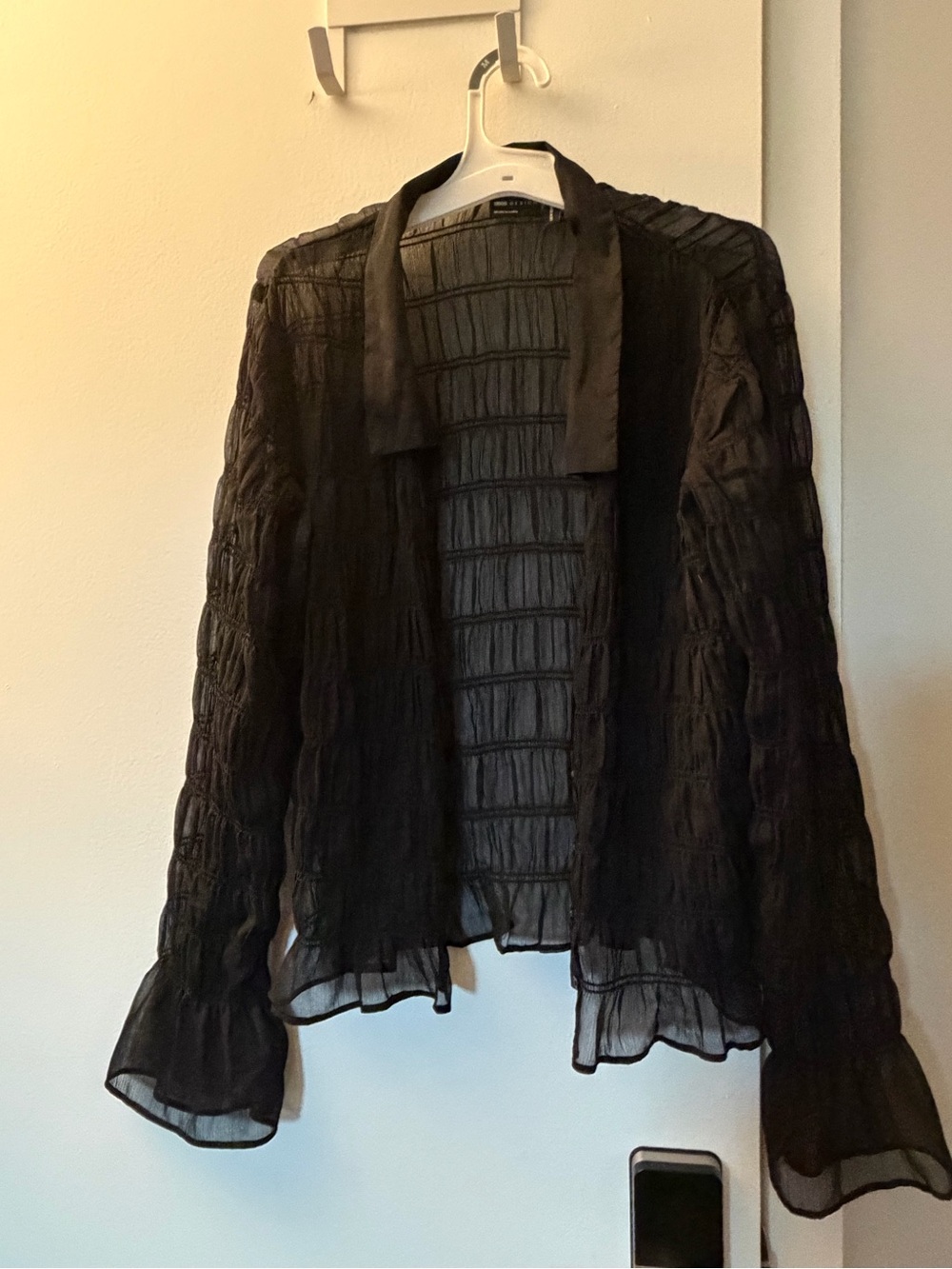 ASOS Black Sheer Crinkled Open-Front Blouse